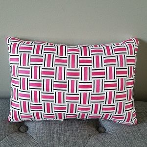 Pink black and white woven ribbon pillow